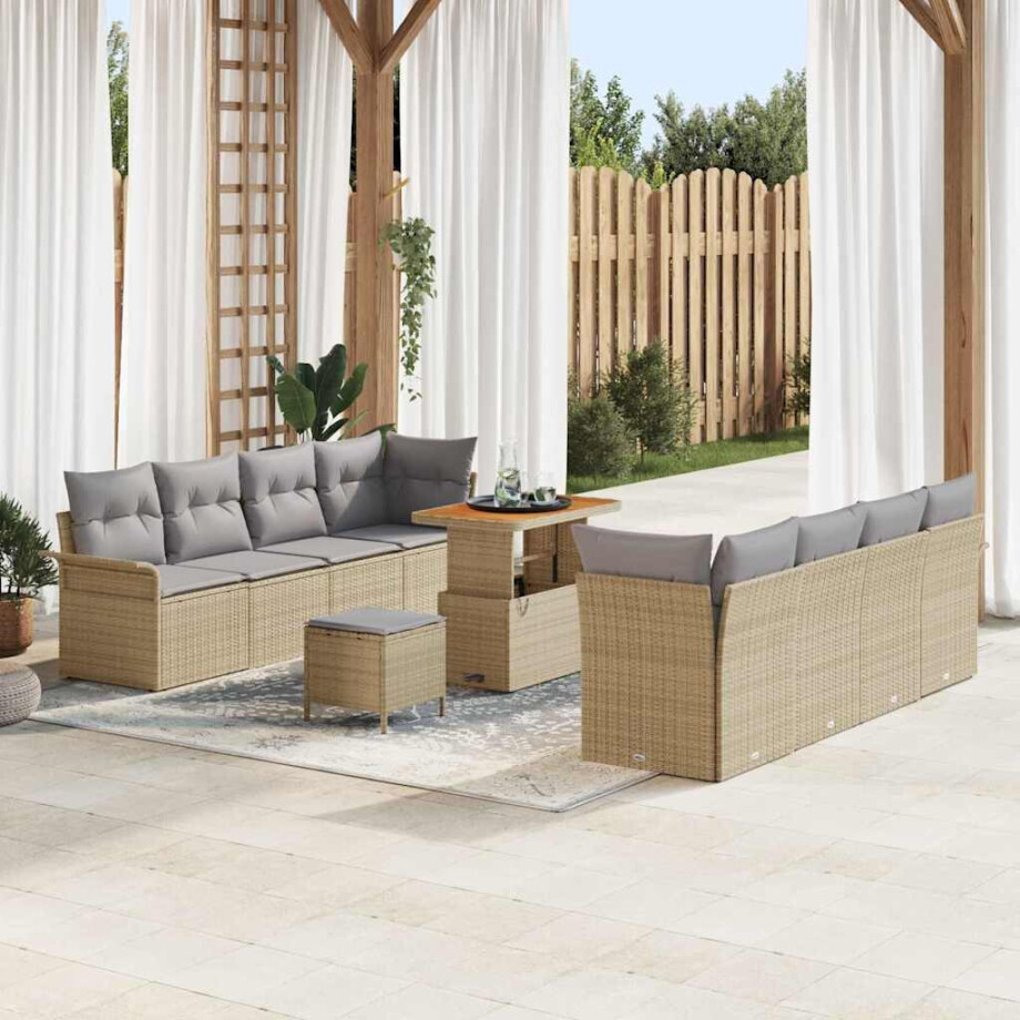 vidaXL Tuin Sofa Set met kussen Beige en Licht Grijs 90 x 55 x 71 cm afbeelding 1