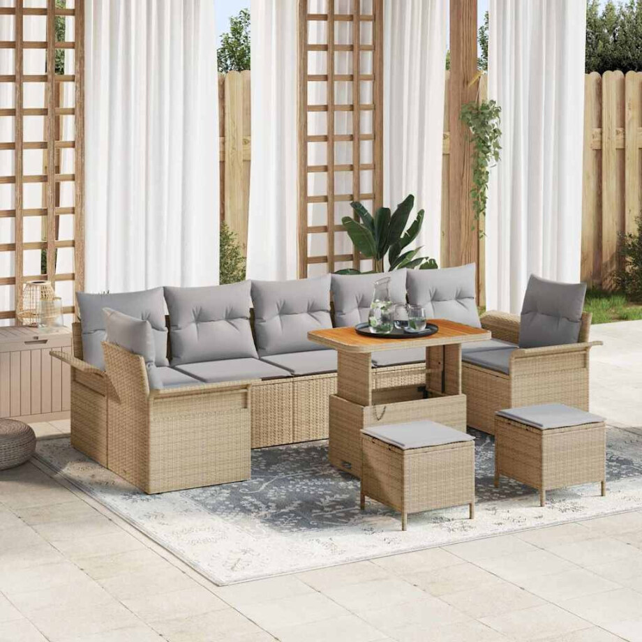 vidaXL Tuin Sofa Set met kussen met opslag 10 pcs Beige en Licht Grijs afbeelding 1