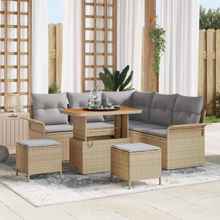 vidaXL Tuin Sofa Set met kussen met opslag 8 pcs Beige en Licht Grijs vidaXL Tuin Sofa Set met kussen met opslag 8 pcs Beige en Licht Grijs afbeelding 1
