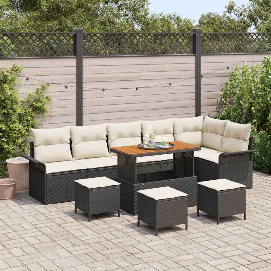 vidaXL Tuin Sofa Set met kussen met opslag 10 pcs Zwart en Crème afbeelding 1