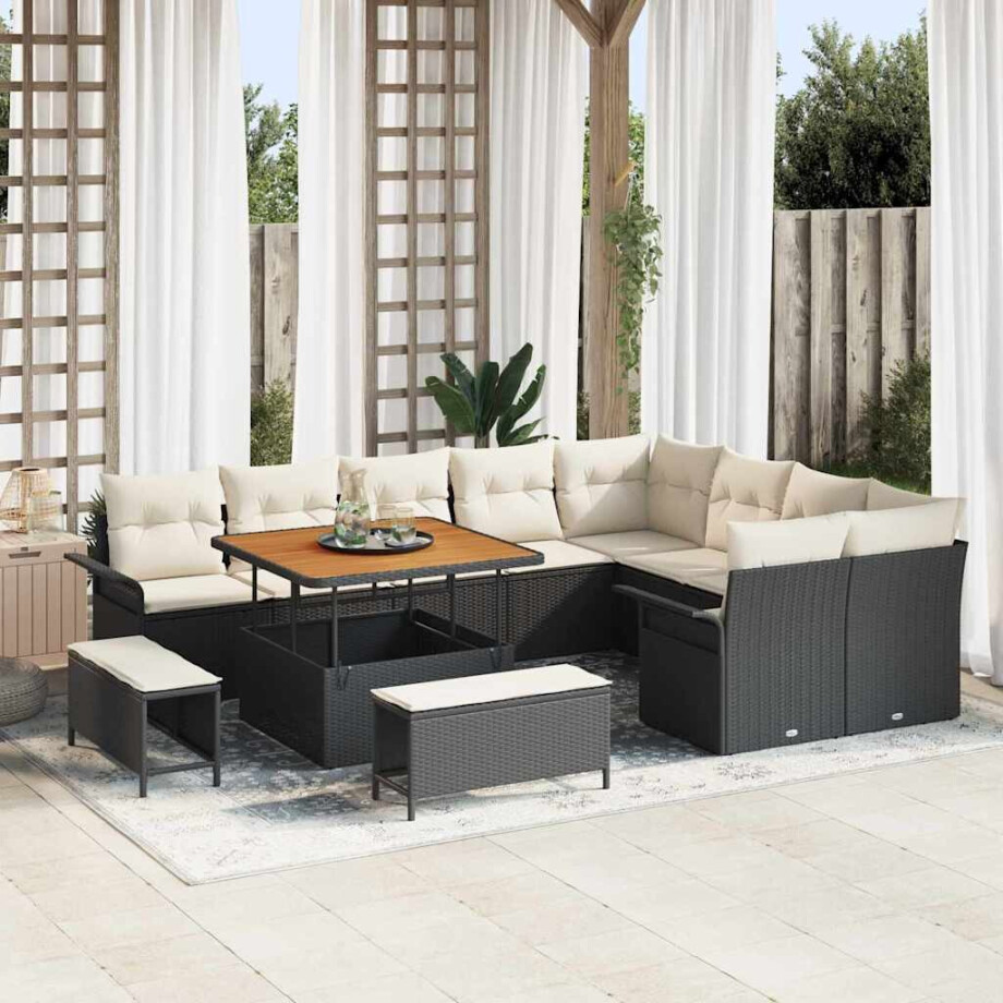 vidaXL Tuin Sofa Set met kussen met opslag 12 pcs Zwart en Crème vidaXL Tuin Sofa Set met kussen met opslag 12 pcs Zwart en Crème afbeelding 1