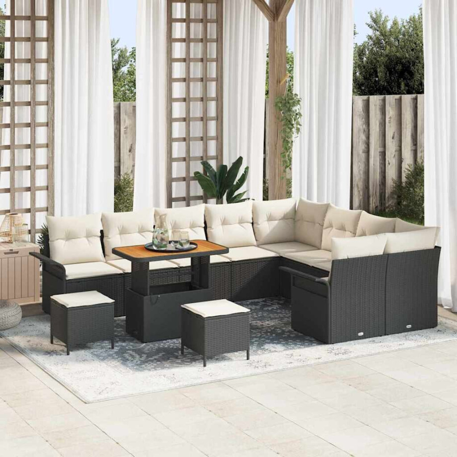 vidaXL Tuin Sofa Set met kussen met opslag 12 pcs Zwart en Crème afbeelding 1