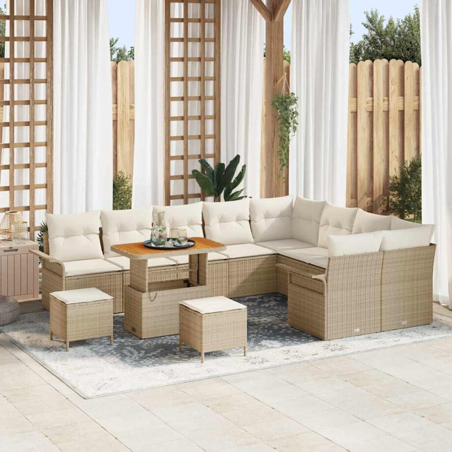 vidaXL Tuin Sofa Set met kussen met opslag 12 pcs Beige en Crème vidaXL Tuin Sofa Set met kussen met opslag 12 pcs Beige en Crème afbeelding 1