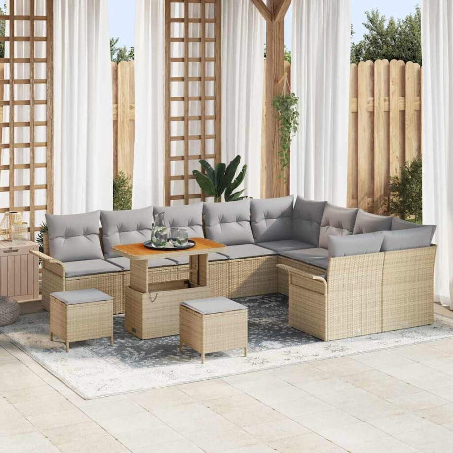 vidaXL Tuin Sofa Set met kussen met opslag 12 pcs Beige en Licht Grijs vidaXL Tuin Sofa Set met kussen met opslag 12 pcs Beige en Licht Grijs afbeelding 1