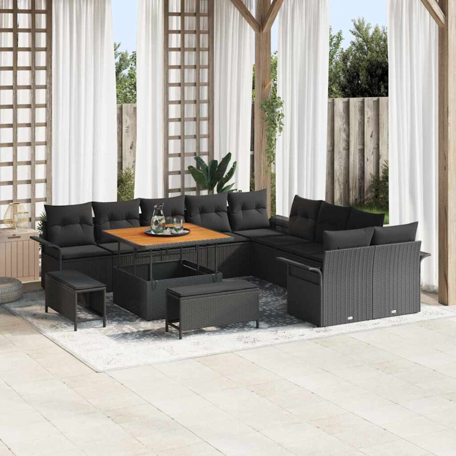 vidaXL Tuin Sofa Set met kussen met opslag met kussen 13 pcs Zwart afbeelding 1