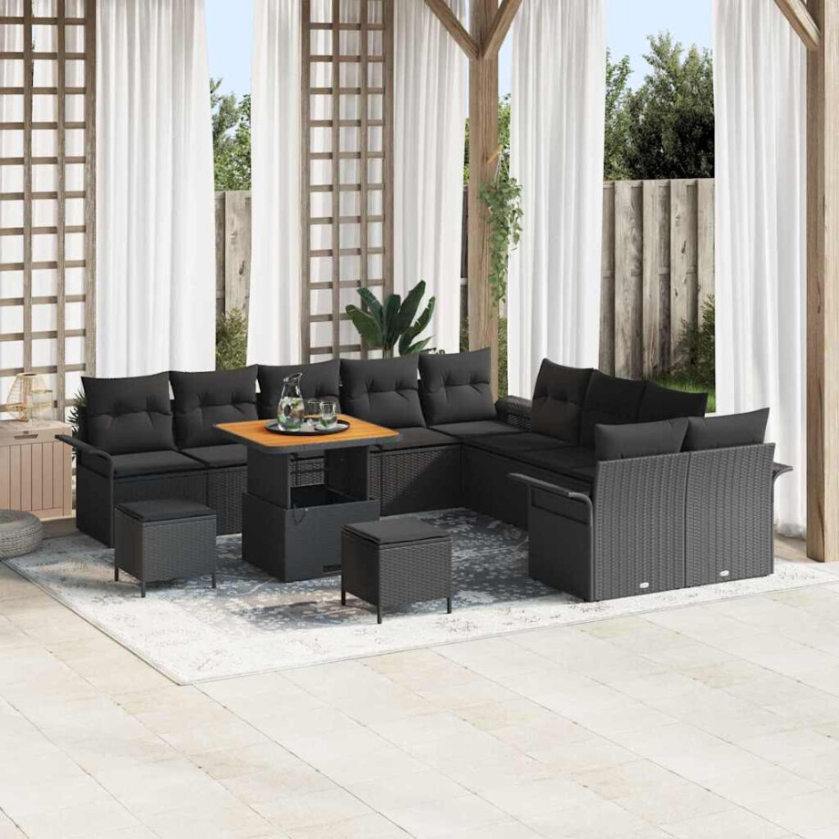 vidaXL Tuin Sofa Set met kussen met opslag met kussen 13 pcs Zwart afbeelding 1