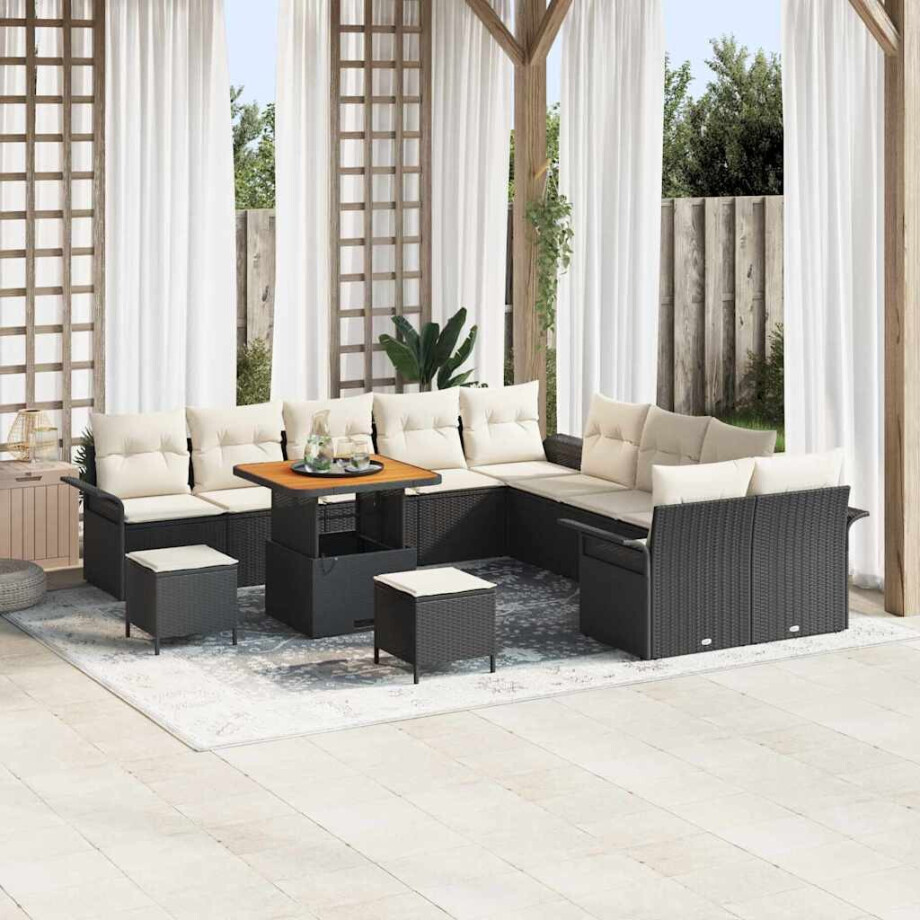 vidaXL Tuin Sofa Set met kussen met opslag 13 pcs Zwart en Crème afbeelding 1