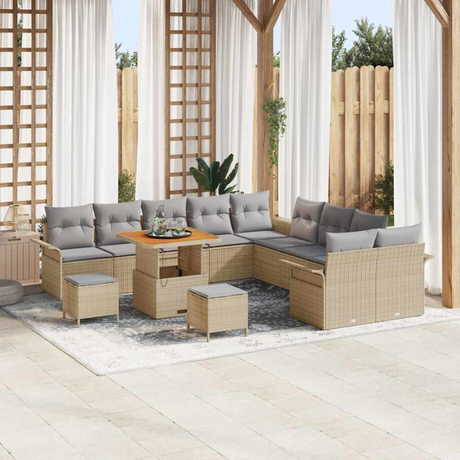 vidaXL Tuin Sofa Set met kussen met opslag 13 pcs Beige en Licht Grijs vidaXL Tuin Sofa Set met kussen met opslag 13 pcs Beige en Licht Grijs afbeelding 1