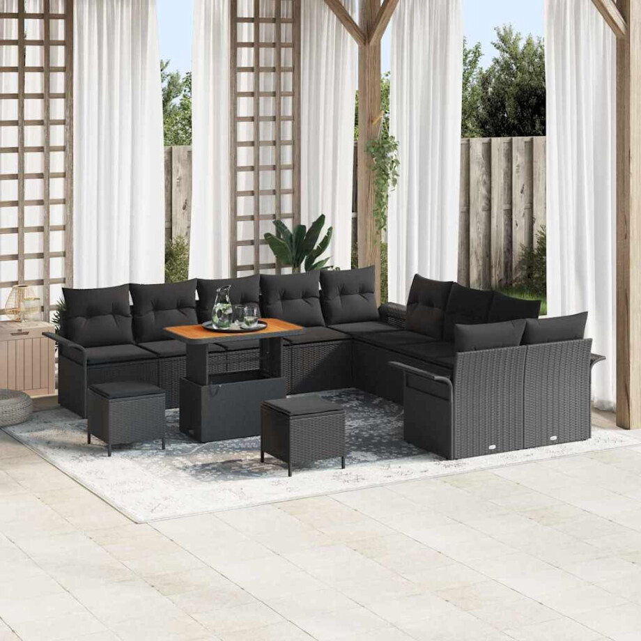 vidaXL Tuin Sofa Set met kussen met opslag met kussen 13 pcs Zwart afbeelding 1