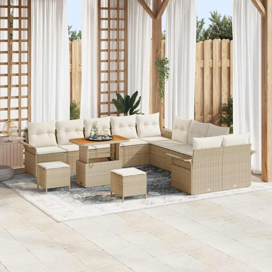 vidaXL Tuin Sofa Set met kussen met opslag 13 pcs Beige en Crème afbeelding 1