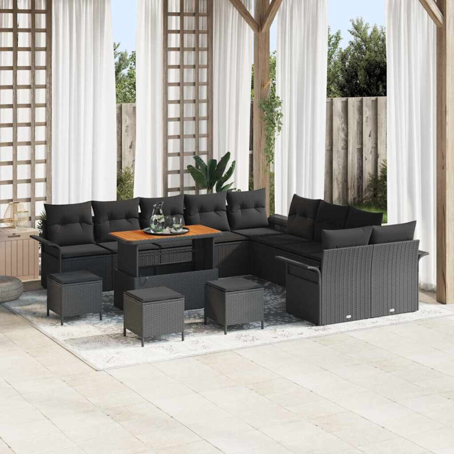 vidaXL Tuin Sofa Set met kussen met opslag met kussen 14 pcs Zwart afbeelding 1