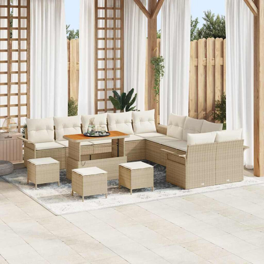 vidaXL Tuin Sofa Set met kussen met opslag 14 pcs Beige en Crème vidaXL Tuin Sofa Set met kussen met opslag 14 pcs Beige en Crème afbeelding 1