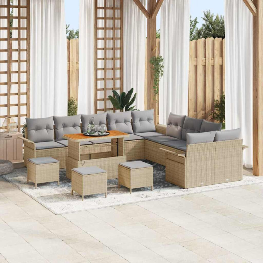 vidaXL Tuin Sofa Set met kussen met opslag 14 pcs Beige en Licht Grijs afbeelding 1