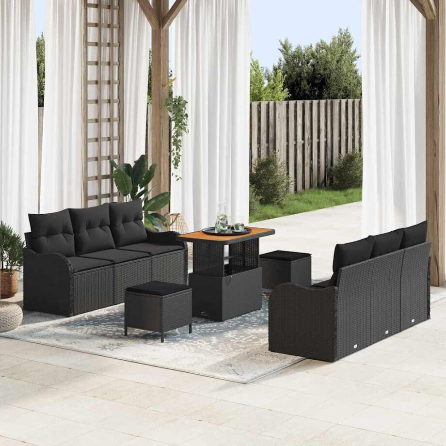 vidaXL Tuin Sofa Set met kussen met opslag met kussen 9 pcs Zwart afbeelding 1