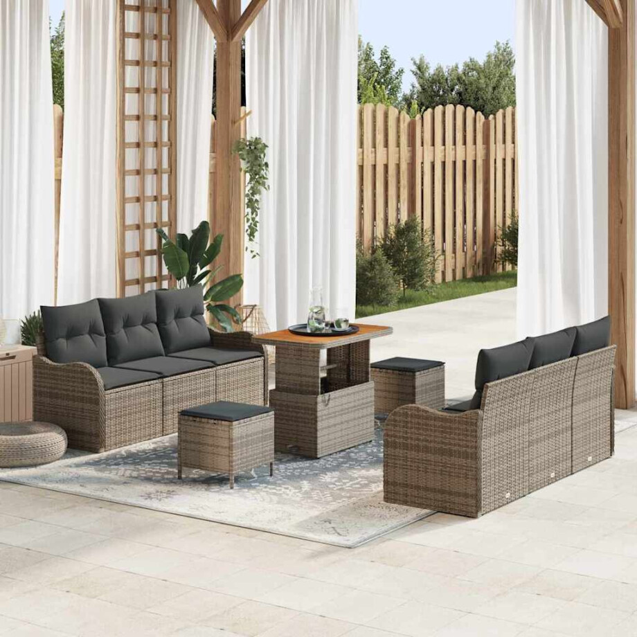 vidaXL Tuin Sofa Set met kussen met opslag met kussen 9 pcs Grijs afbeelding 1