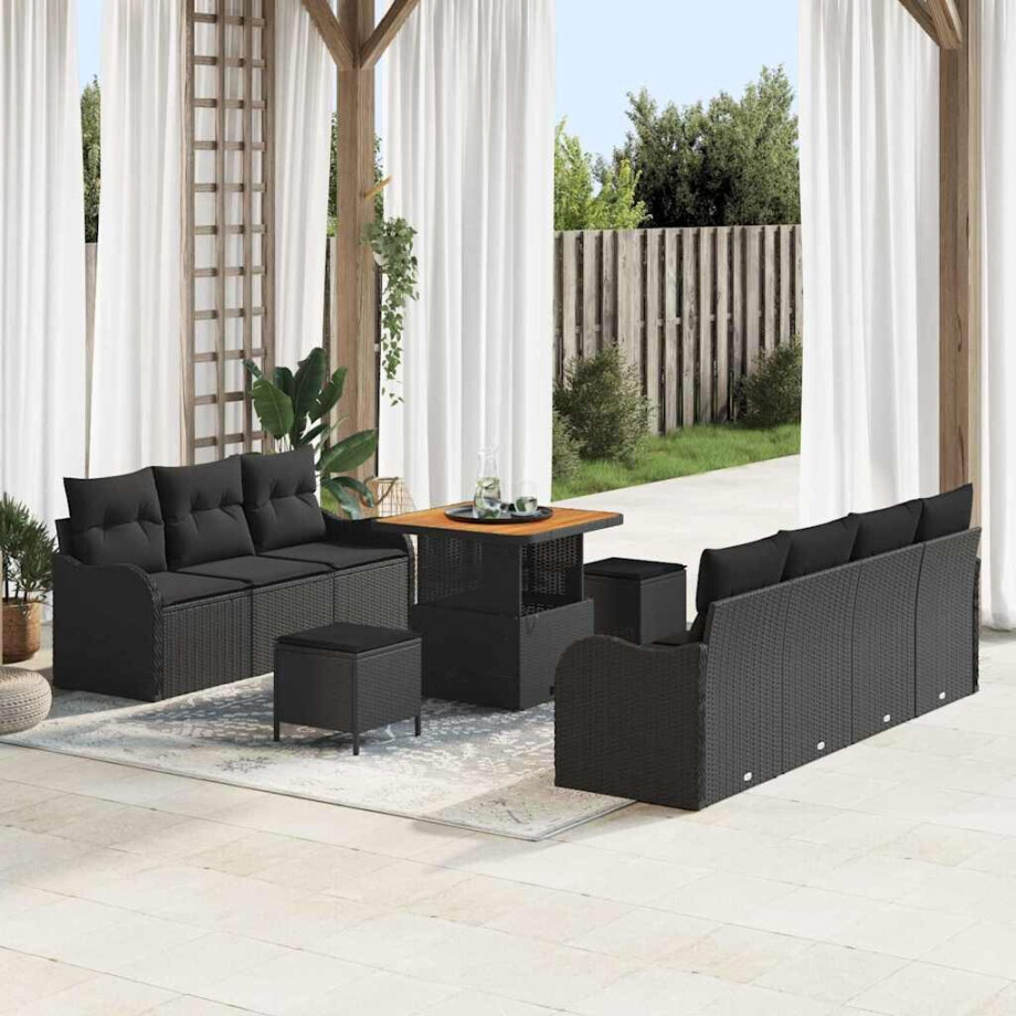 vidaXL Tuin Sofa Set met kussen met opslag met kussen 10 pcs Zwart afbeelding 1