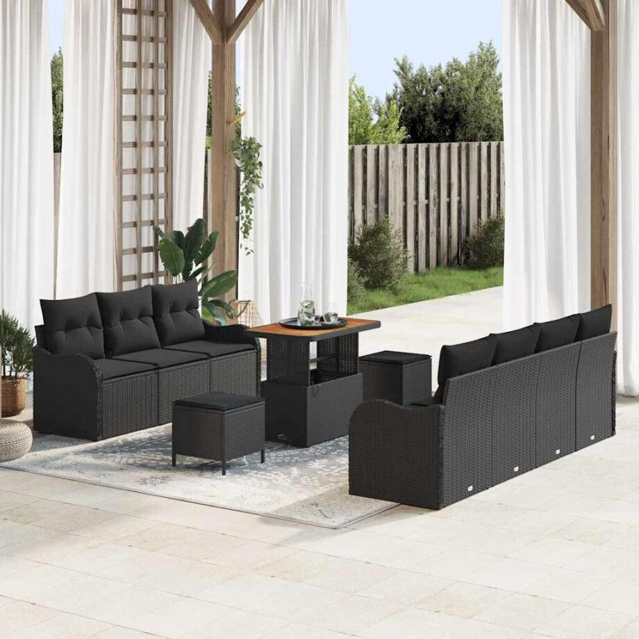 vidaXL Tuin Sofa Set met kussen met opslag met kussen 10 pcs Zwart afbeelding 1