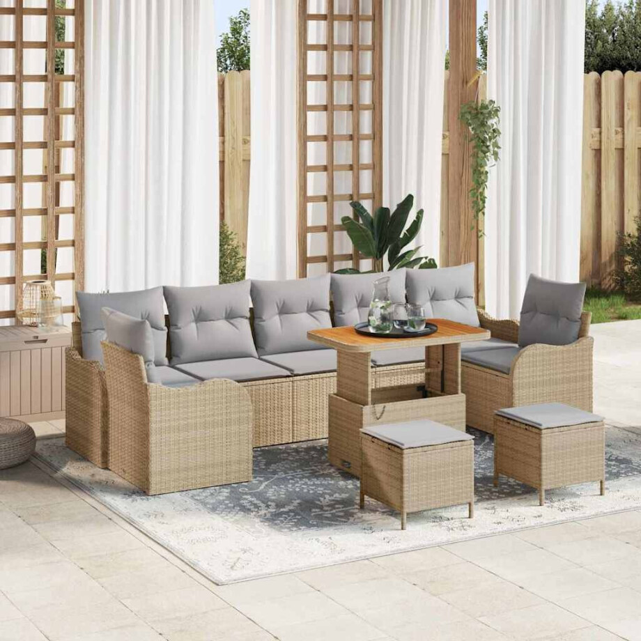 vidaXL Tuin Sofa Set met kussen met opslag 10 pcs Beige en Licht Grijs afbeelding 1