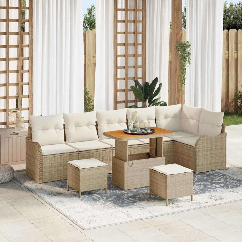 vidaXL Tuin Sofa Set met kussen met opslag 9 pcs Beige en Crème vidaXL Tuin Sofa Set met kussen met opslag 9 pcs Beige en Crème afbeelding 1