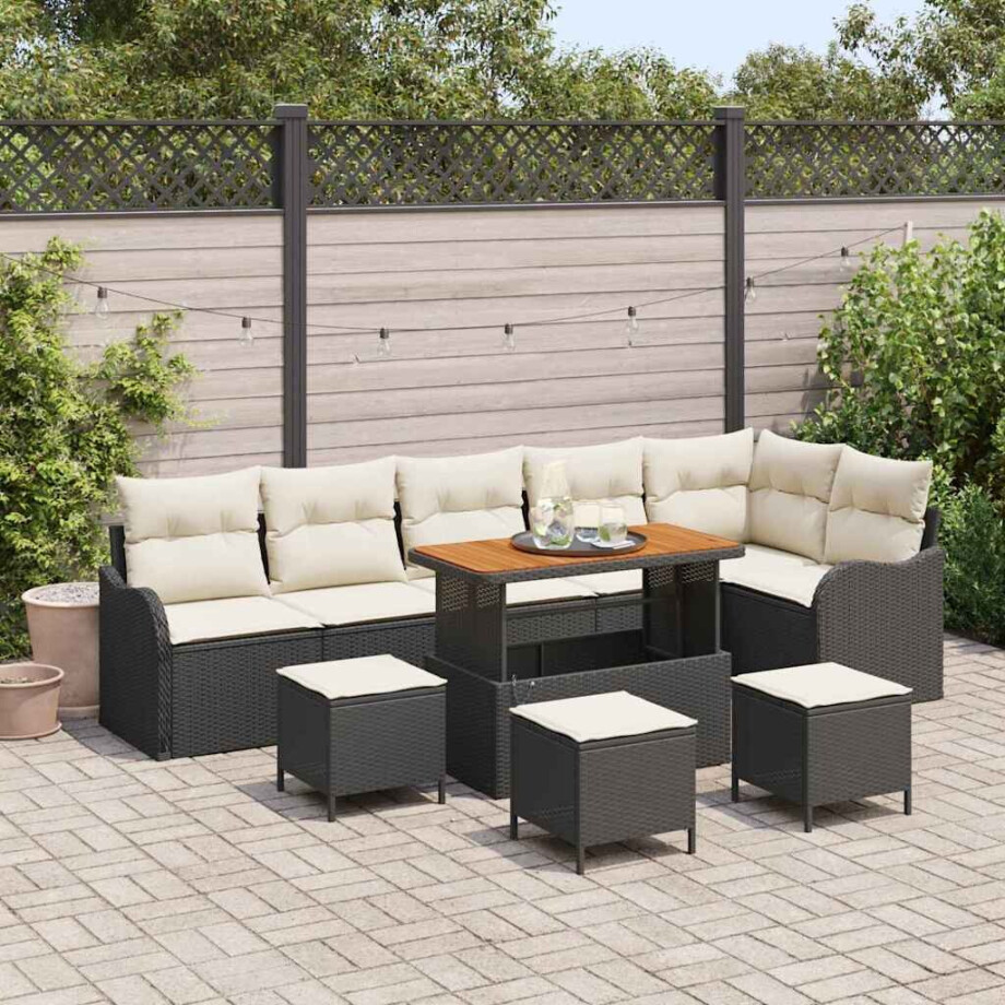 vidaXL Tuin Sofa Set met kussen met opslag 10 pcs Zwart en Crème afbeelding 1