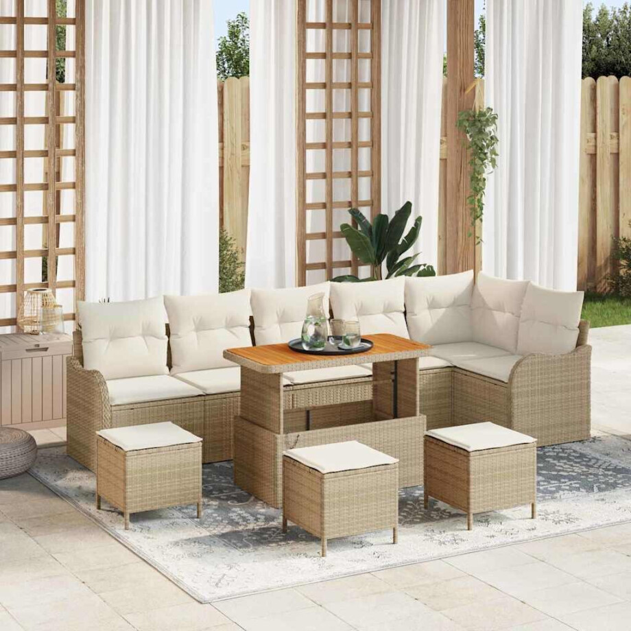vidaXL Tuin Sofa Set met kussen met opslag 10 pcs Beige en Crème afbeelding 1