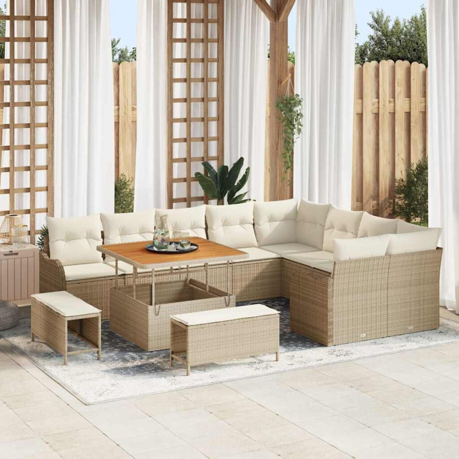 vidaXL Tuin Sofa Set met kussen met opslag 12 pcs Beige en Crème afbeelding 1