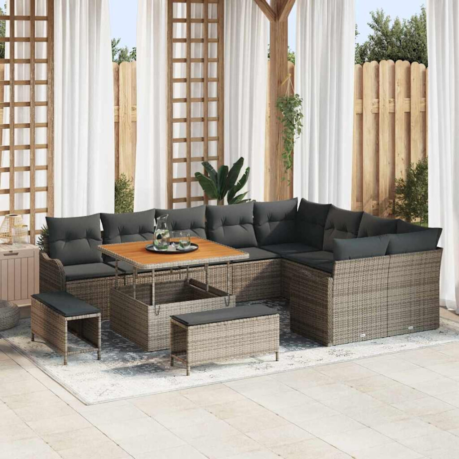 vidaXL Tuin Sofa Set met kussen met opslag met kussen 12 pcs Grijs afbeelding 1