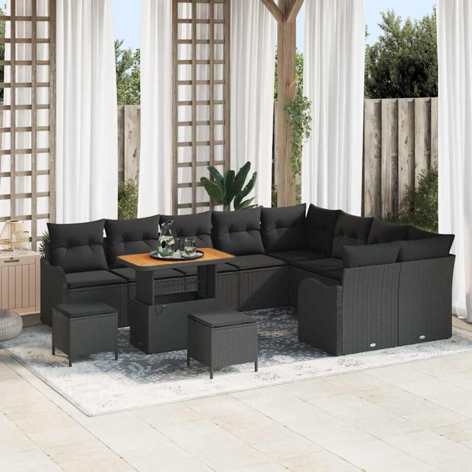 vidaXL Tuin Sofa Set met kussen met opslag met kussen 12 pcs Zwart afbeelding 1
