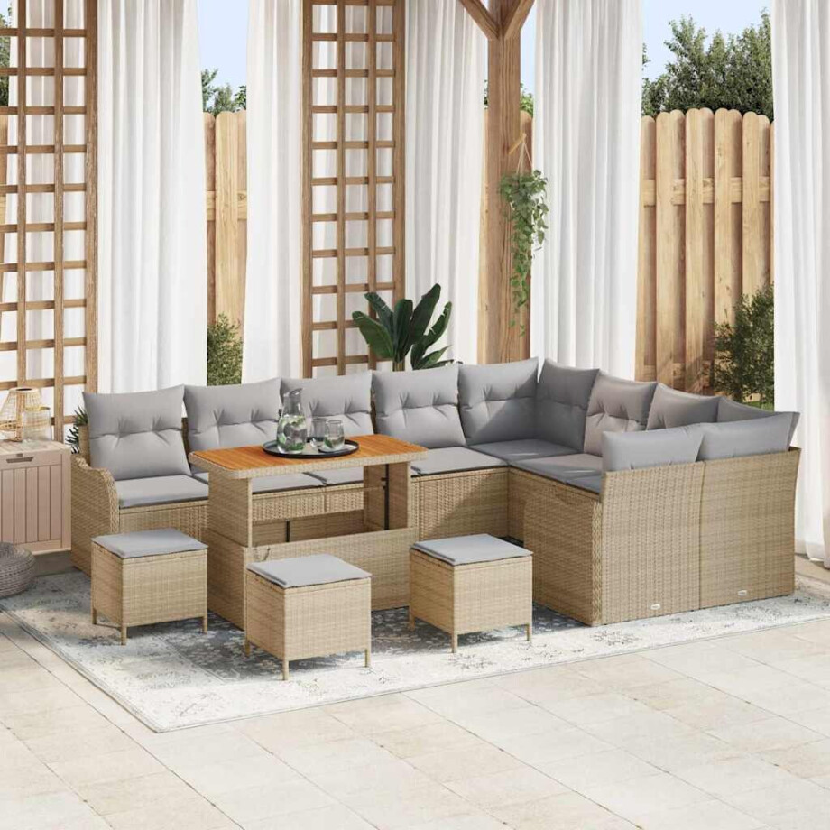 vidaXL Tuin Sofa Set met kussen met opslag 13 pcs Beige en Licht Grijs afbeelding 1