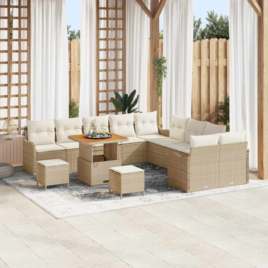vidaXL Tuin Sofa Set met kussen met opslag 13 pcs Beige en Crème afbeelding 1