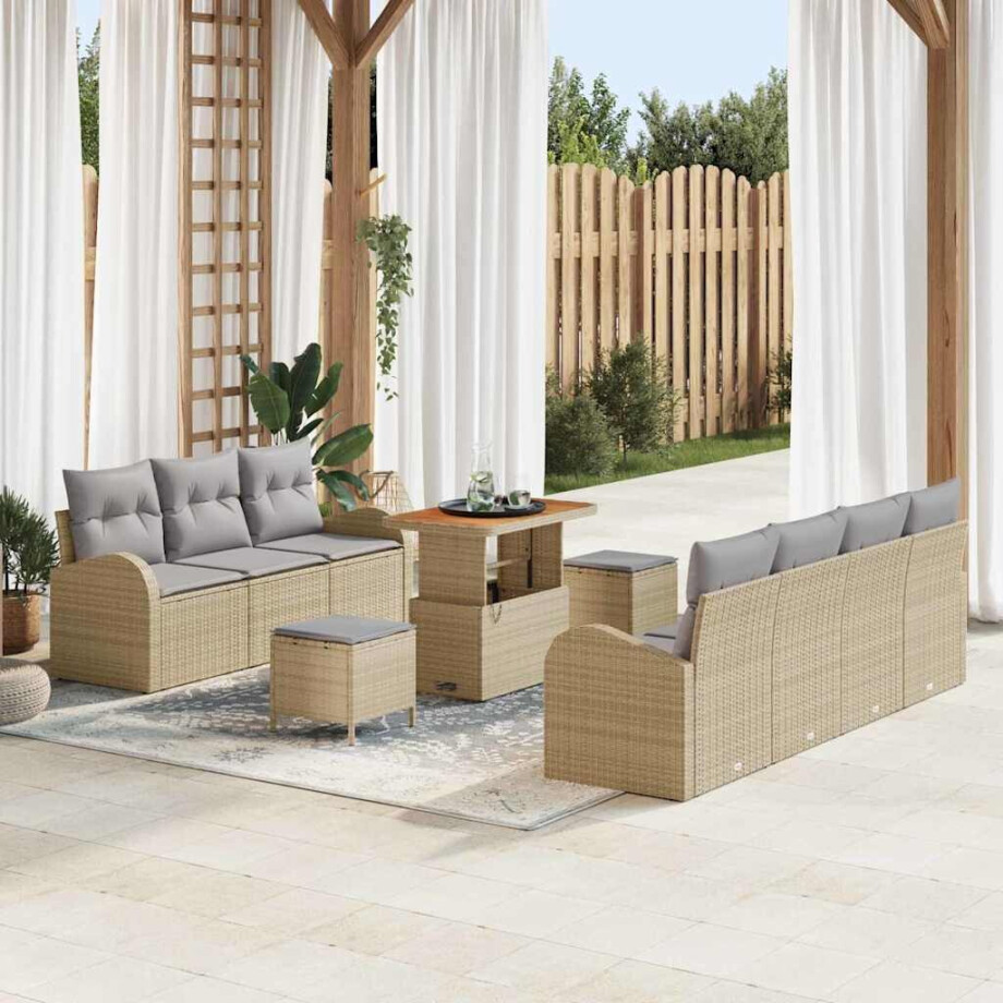vidaXL Tuin Sofa Set met kussen met opslag 10 pcs Beige en Licht Grijs afbeelding 1