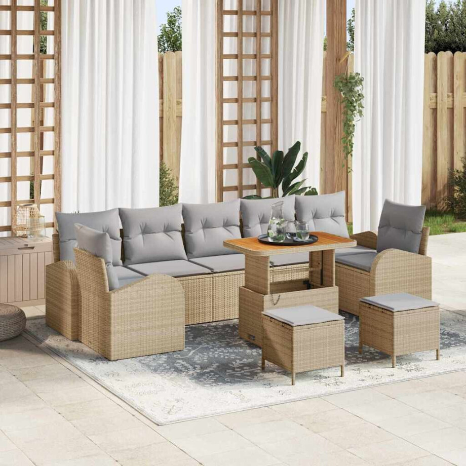 vidaXL Tuin Sofa Set met kussen met opslag 10 pcs Beige en Licht Grijs afbeelding 1