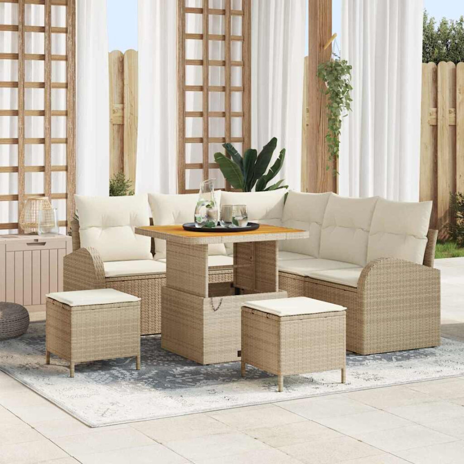 vidaXL Tuin Sofa Set met kussen met opslag 8 pcs Beige en Crème afbeelding 1