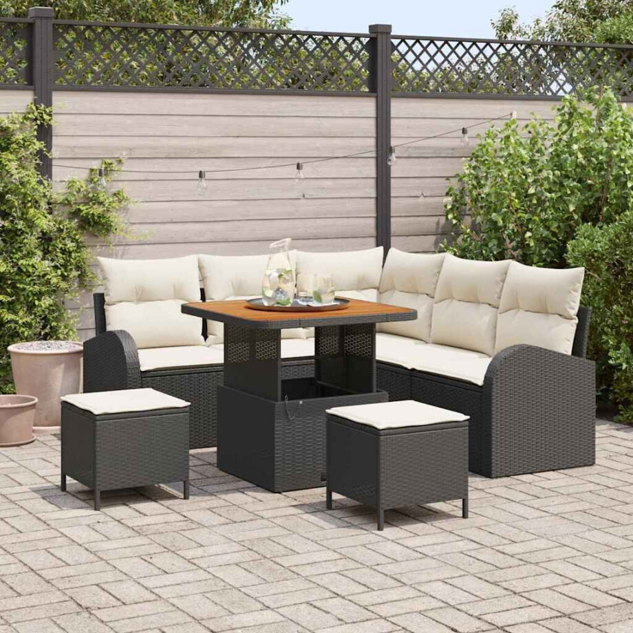vidaXL Tuin Sofa Set met kussen met opslag 8 pcs Zwart en Crème afbeelding 1