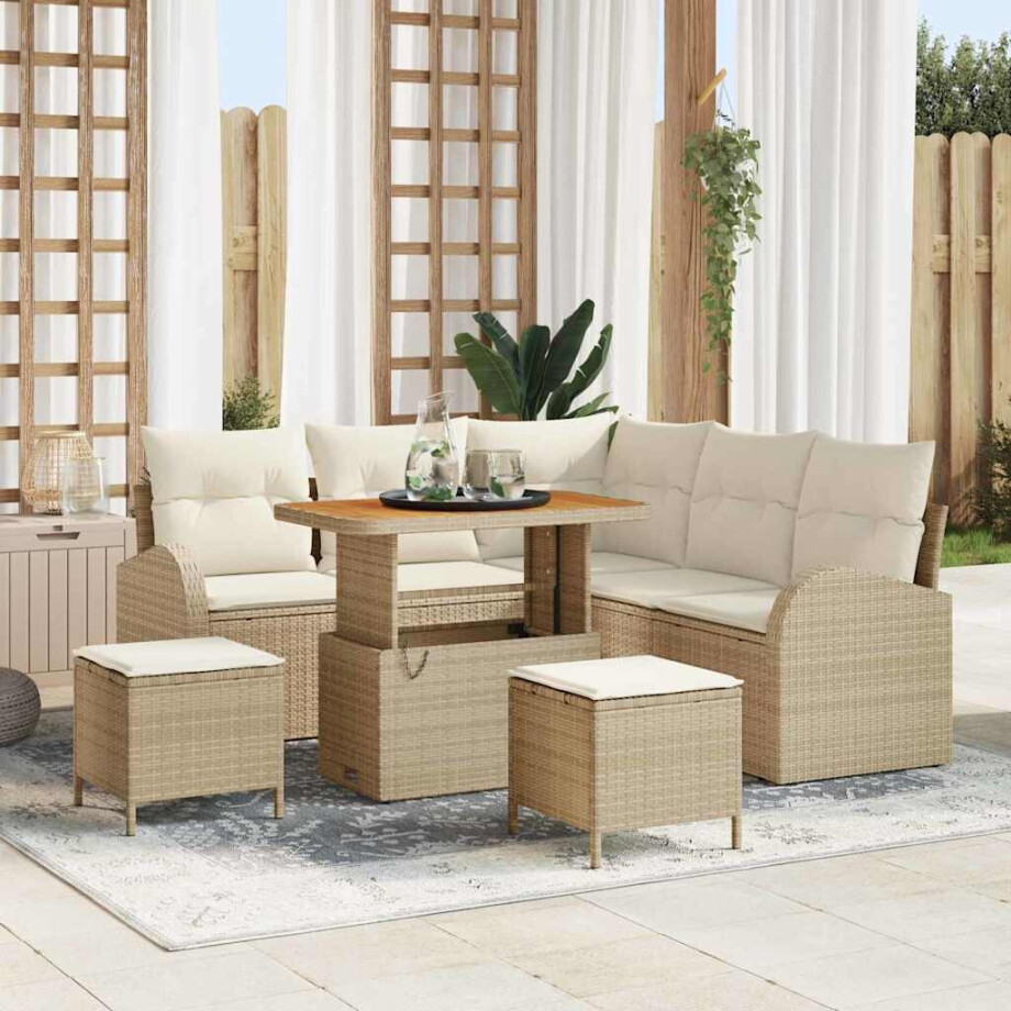 vidaXL Tuin Sofa Set met kussen met opslag 8 pcs Beige en Crème afbeelding 1