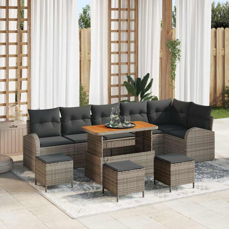 vidaXL Tuin Sofa Set met kussen met opslag met kussen 10 pcs Grijs afbeelding 1