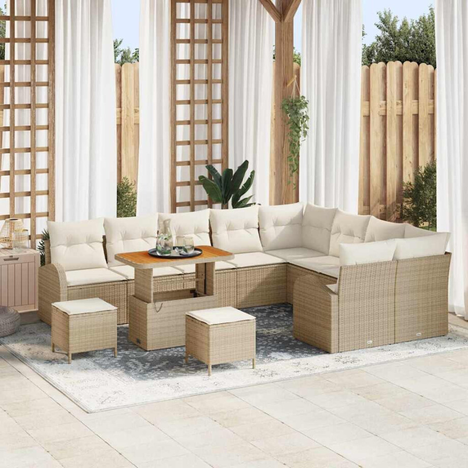 vidaXL Tuin Sofa Set met kussen met opslag 12 pcs Beige en Crème afbeelding 1