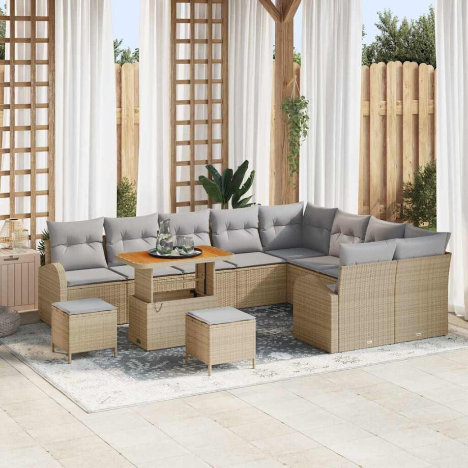 vidaXL Tuin Sofa Set met kussen met opslag 12 pcs Beige en Licht Grijs afbeelding 1