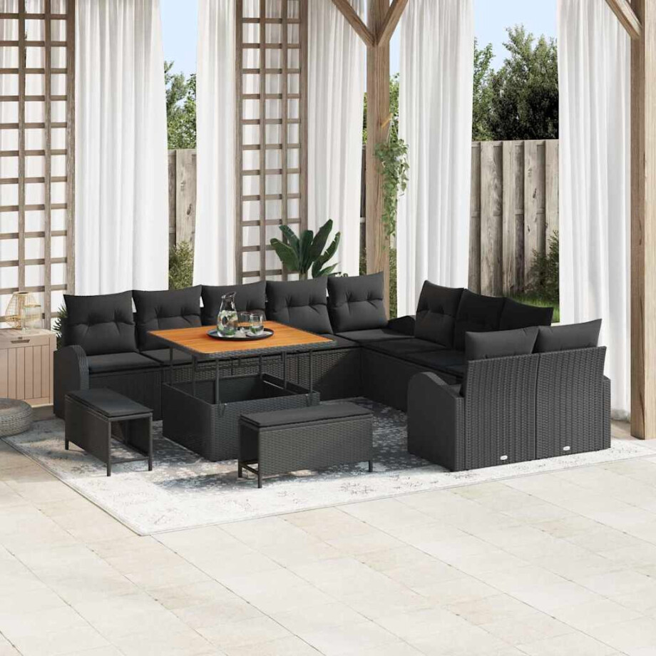 vidaXL Tuin Sofa Set met kussen met opslag met kussen 13 pcs Zwart afbeelding 1