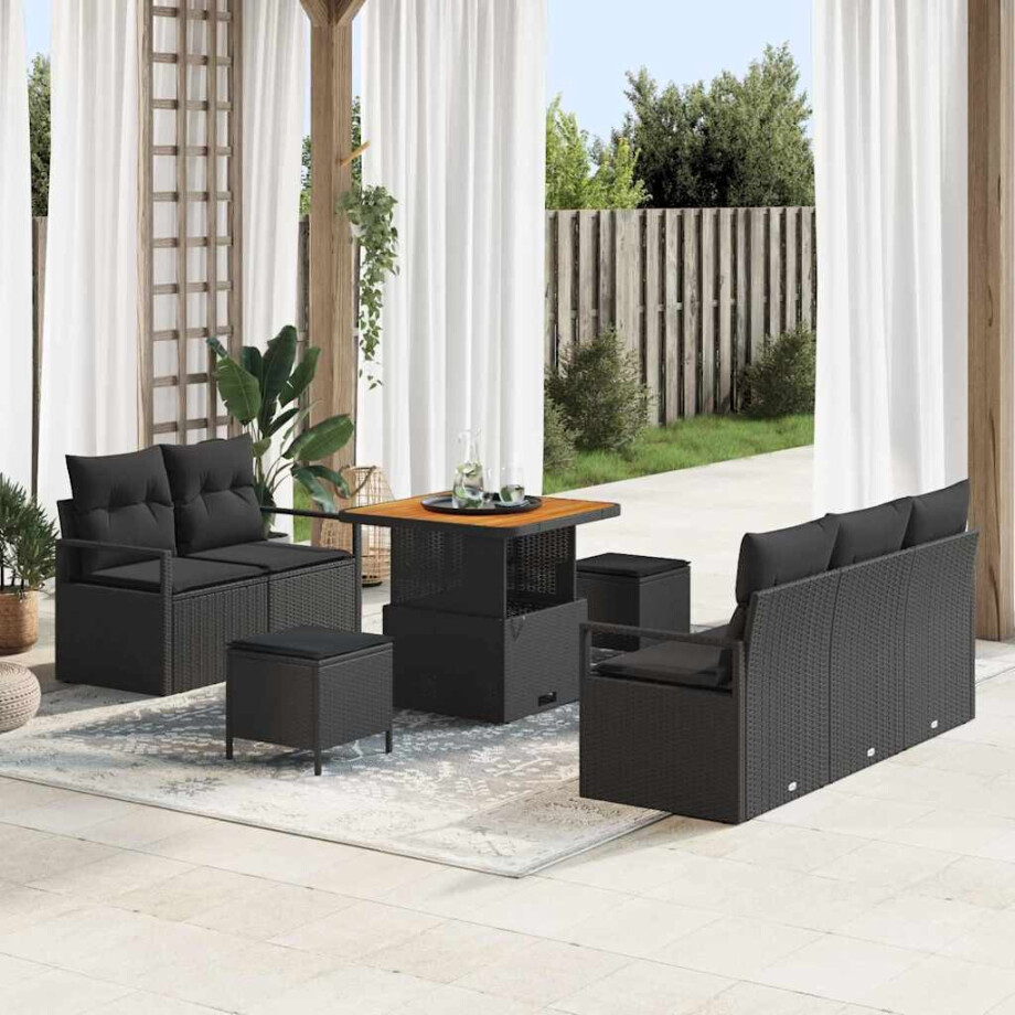 vidaXL Tuin Sofa Set met kussen met opslag met kussen 8 pcs Zwart afbeelding 1