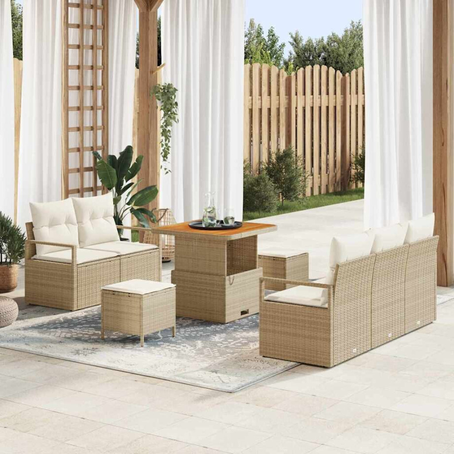 vidaXL Tuin Sofa Set met kussen met opslag 8 pcs Beige en Crème afbeelding 1