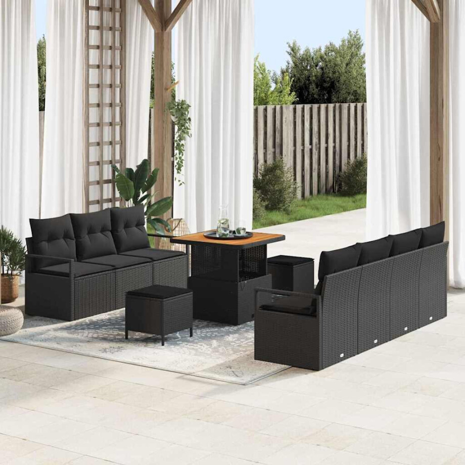 vidaXL Tuin Sofa Set met kussen met opslag met kussen 10 pcs Zwart afbeelding 1