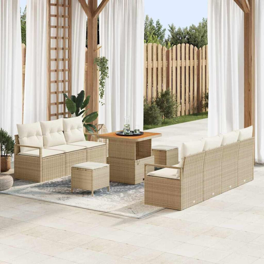 vidaXL Tuin Sofa Set met kussen met opslag 10 pcs Beige en Crème afbeelding 1