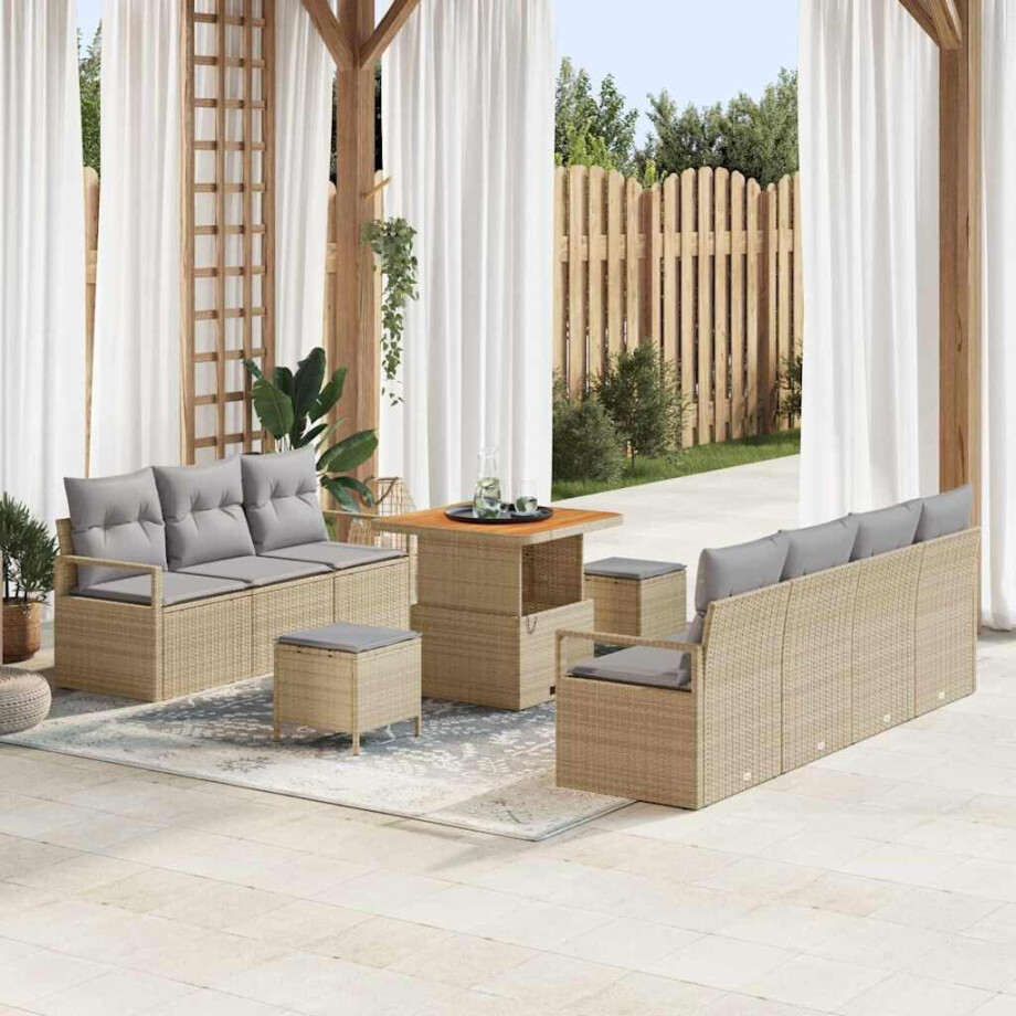 vidaXL Tuin Sofa Set met kussen met opslag 10 pcs Beige en Licht Grijs afbeelding 1