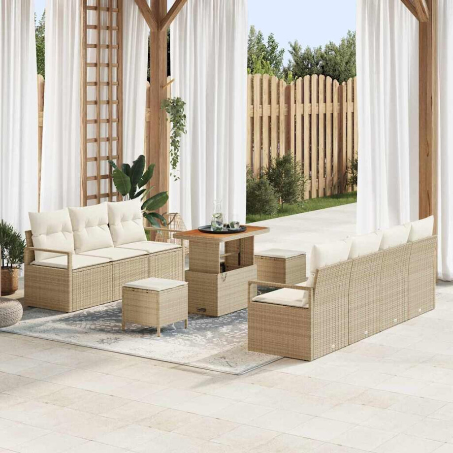 vidaXL Tuin Sofa Set met kussen met opslag 10 pcs Beige en Crème afbeelding 1
