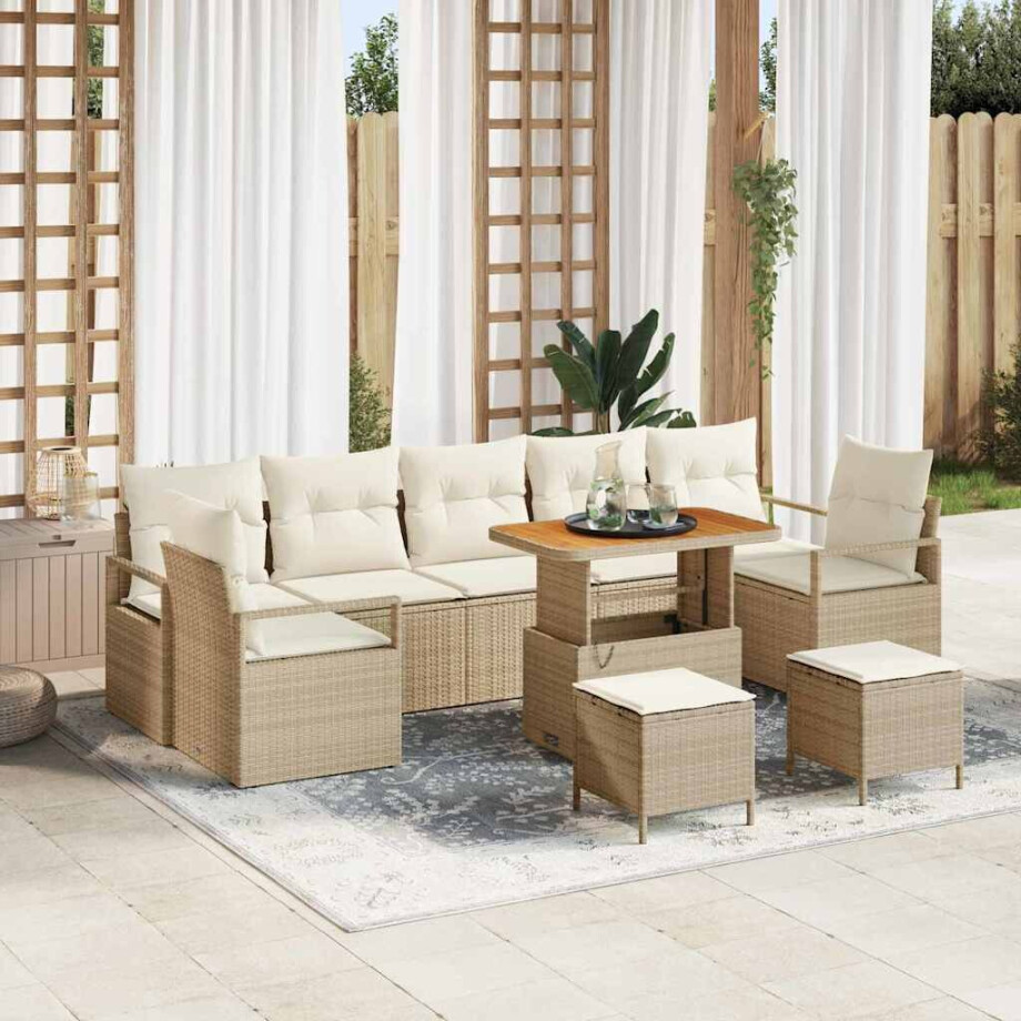 vidaXL Tuin Sofa Set met kussen met opslag 10 pcs Beige en Crème afbeelding 1