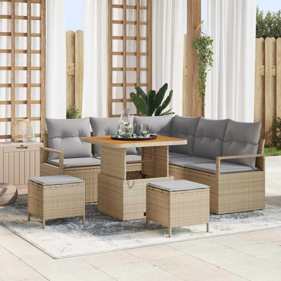 vidaXL Tuin Sofa Set met kussen met opslag 8 pcs Beige en Licht Grijs afbeelding 1