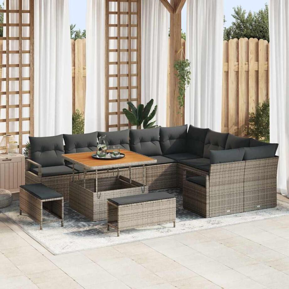 vidaXL Tuin Sofa Set met kussen met opslag met kussen 12 pcs Grijs vidaXL Tuin Sofa Set met kussen met opslag met kussen 12 pcs Grijs afbeelding 1