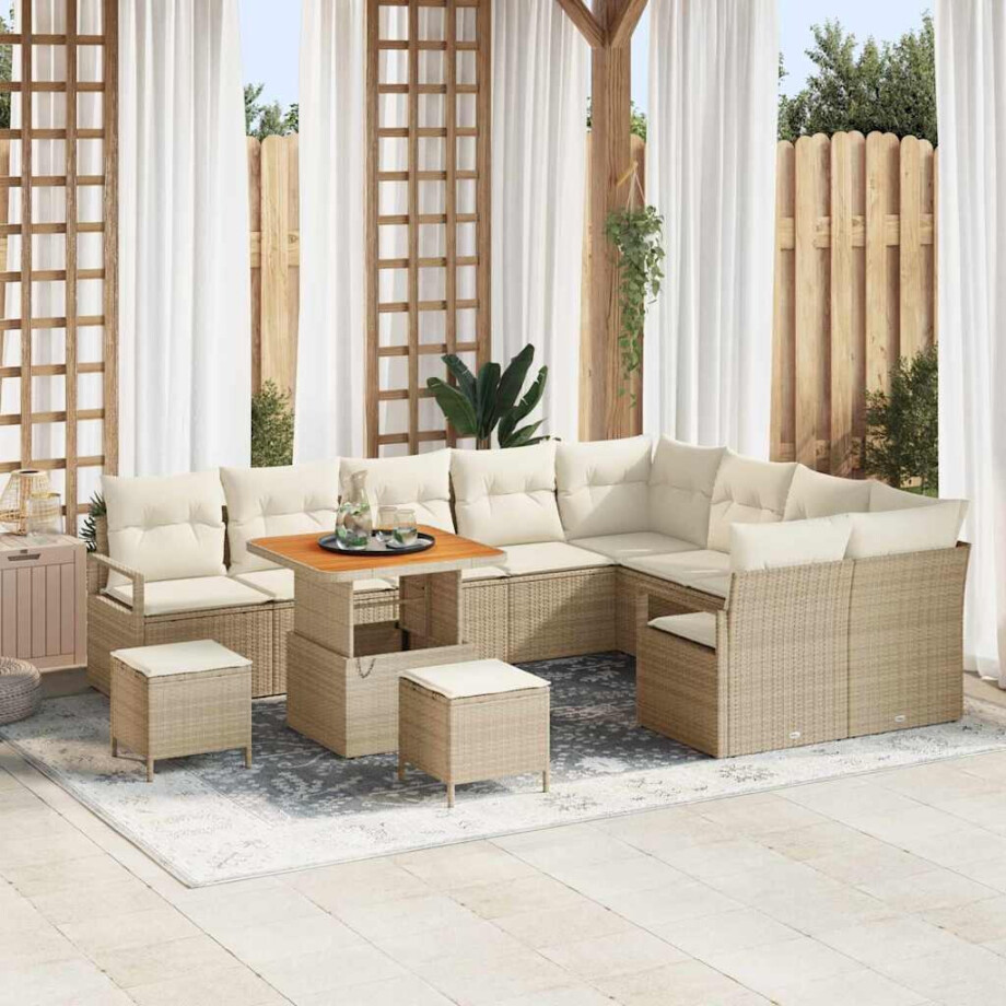 vidaXL Tuin Sofa Set met kussen met opslag 12 pcs Beige en Crème afbeelding 1