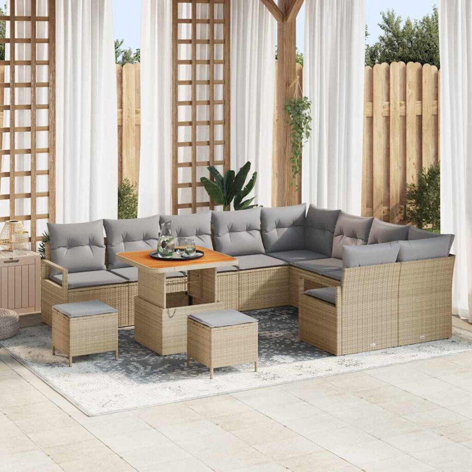 vidaXL Tuin Sofa Set met kussen met opslag 12 pcs Beige en Licht Grijs afbeelding 1